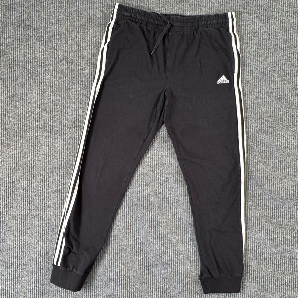 Adidas Mens XL Black Jogger Sweatpants 3 Stripe Logo Athletic Gym Training Pants